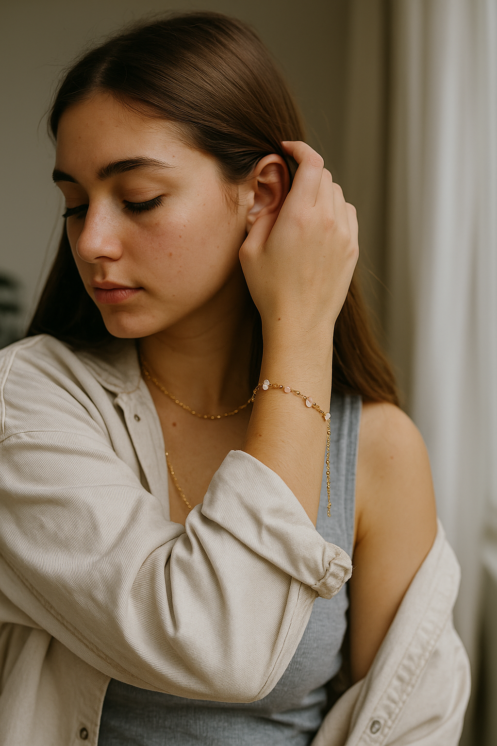 Minimal Beaded Charm Bracelet